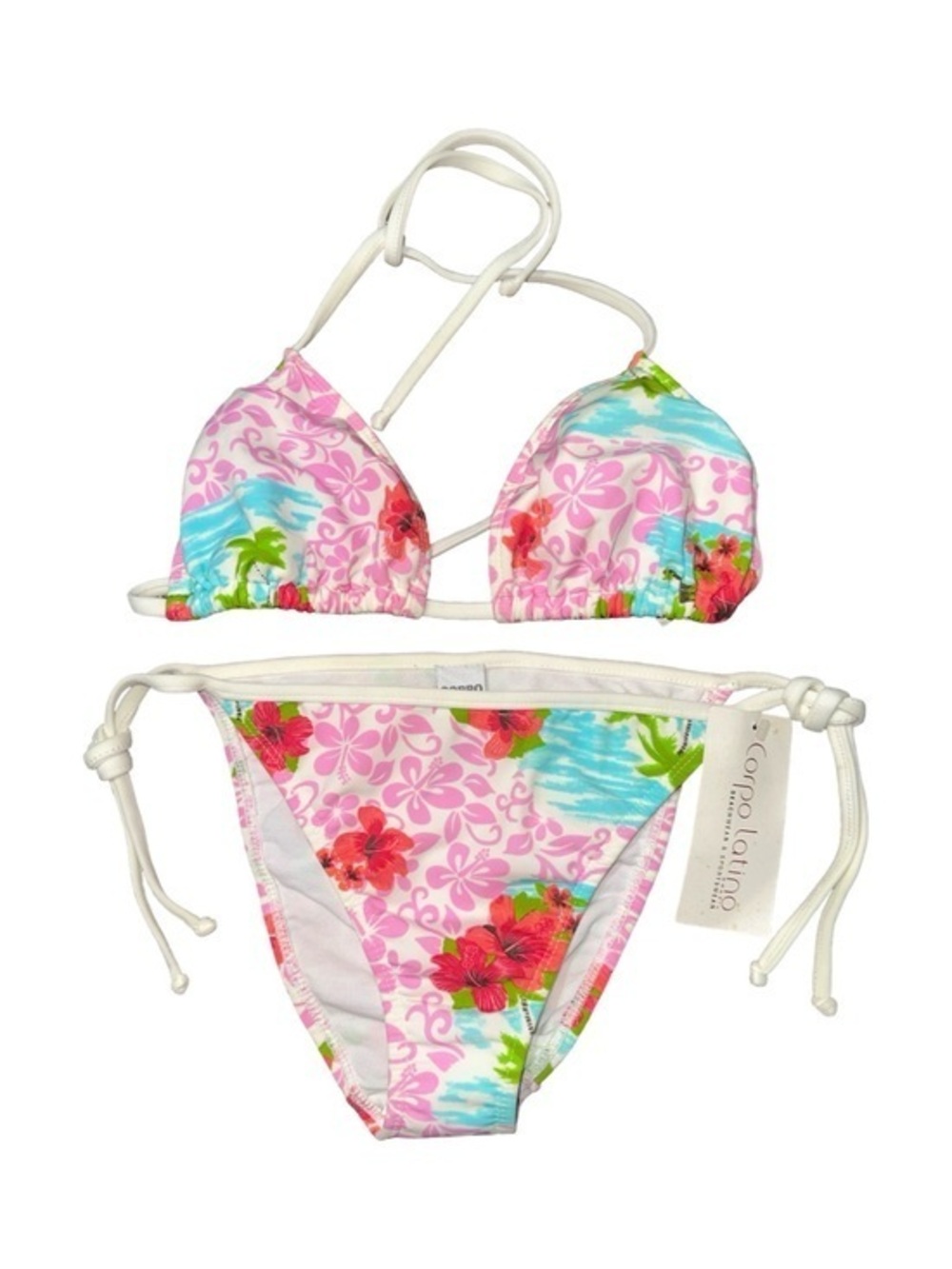Corpo Latino NWT Women’s L Pink Floral Tie Side String Bathing Swim Suit Bikini